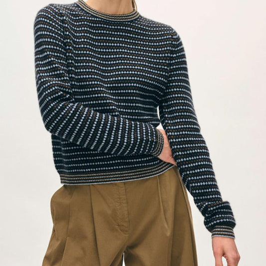 Cashmere Textured Stripe Crew