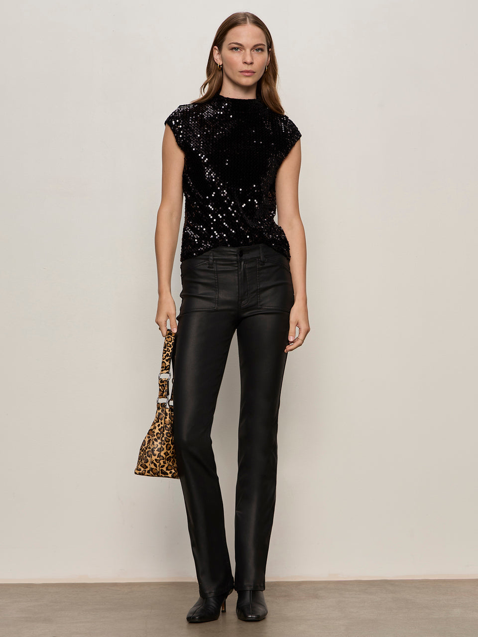 Funnel Neck Sequin Top
