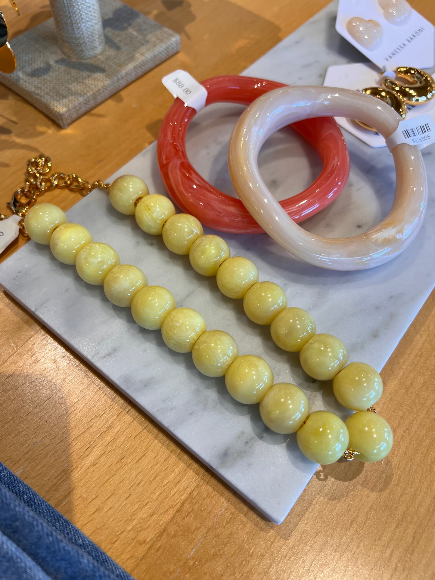Small Beads Necklace-Lemon Marble