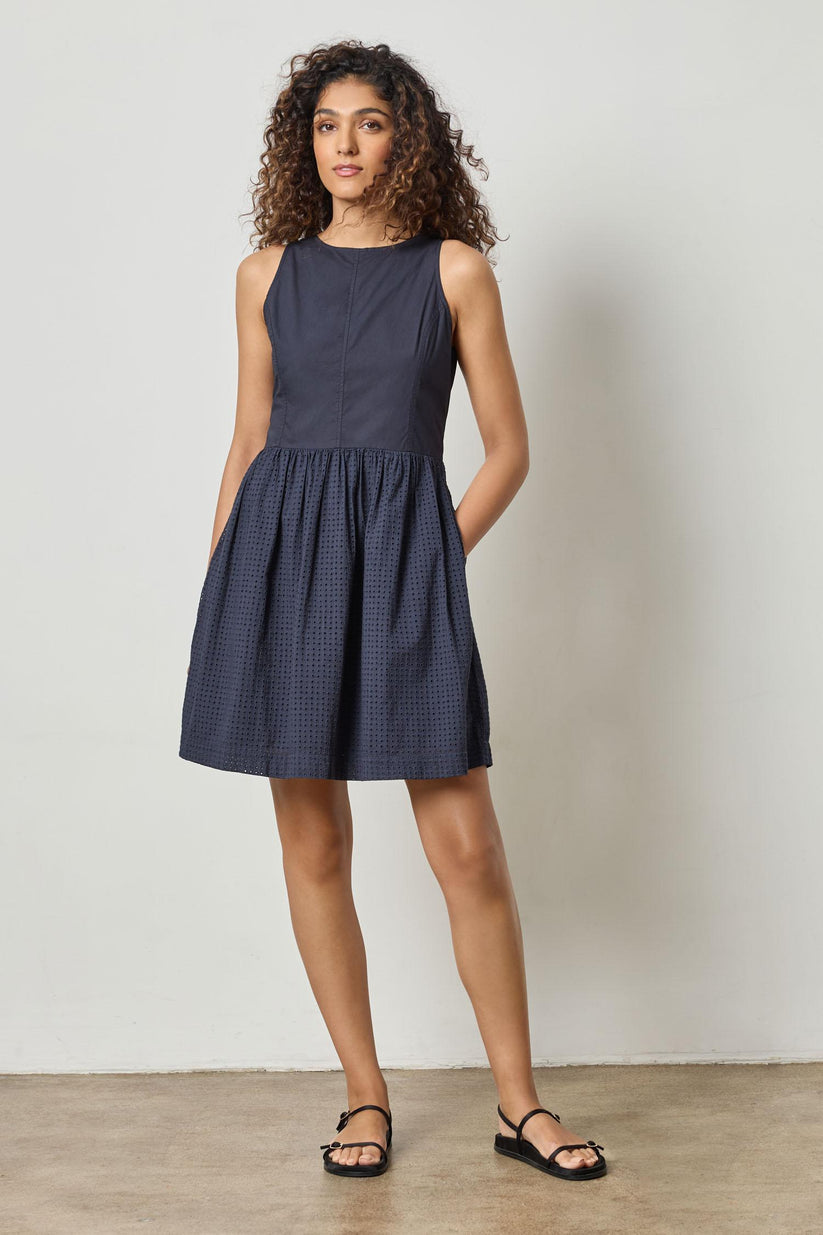 Eyelet High Neck Minidress