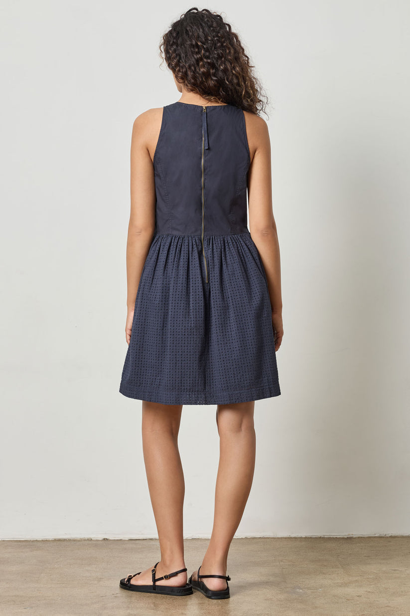 Eyelet High Neck Minidress