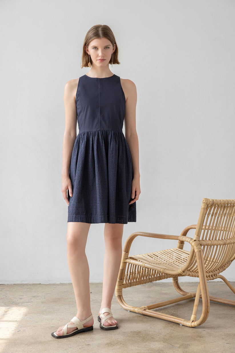 Eyelet High Neck Minidress