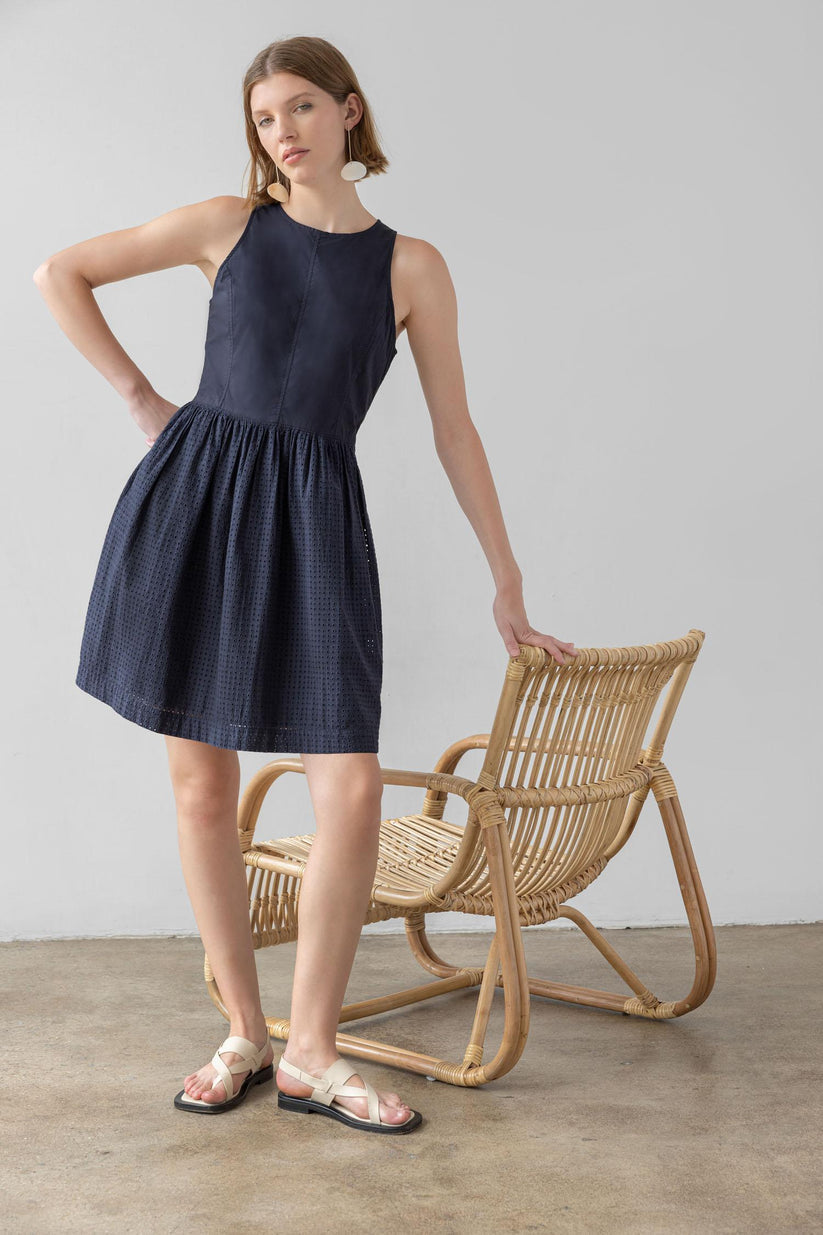 Eyelet High Neck Minidress