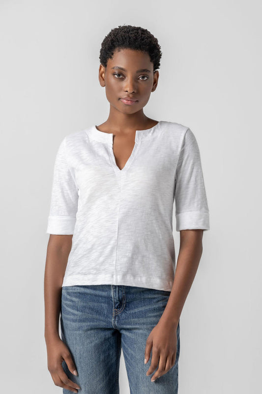 Cuffed Sleeve Split Neck