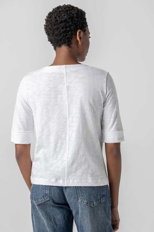 Cuffed Sleeve Split Neck