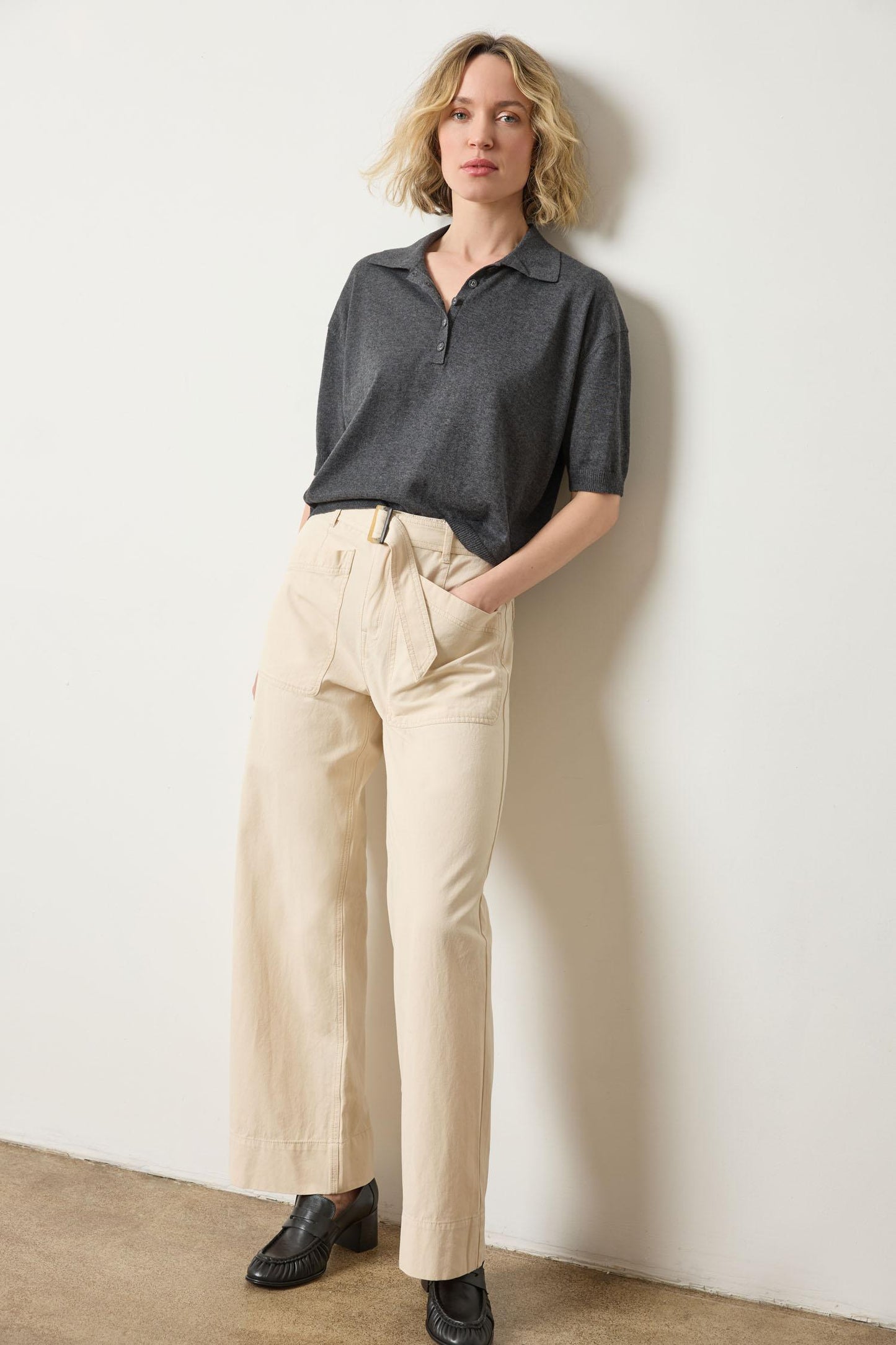Drop Shoulder Polo Neck Sweater