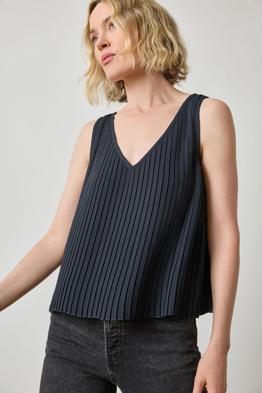 Pleated V-Neck Shell