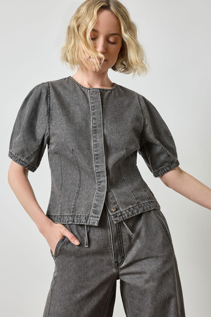 Denim Full Sleeve Seamed Top
