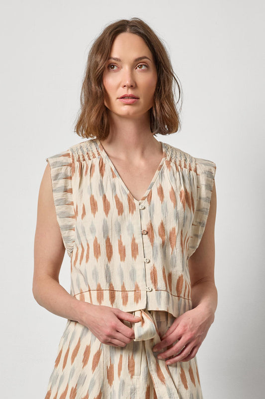 Ikat Shirred Shoulder Top
