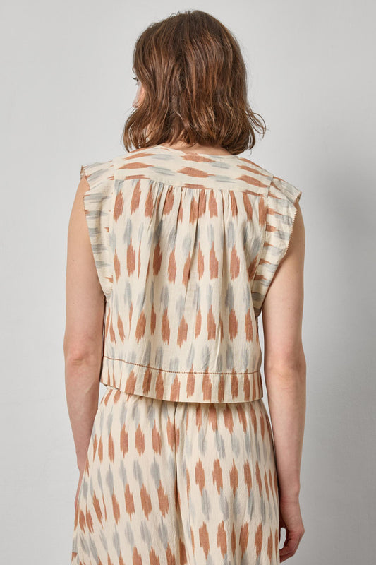 Ikat Shirred Shoulder Top