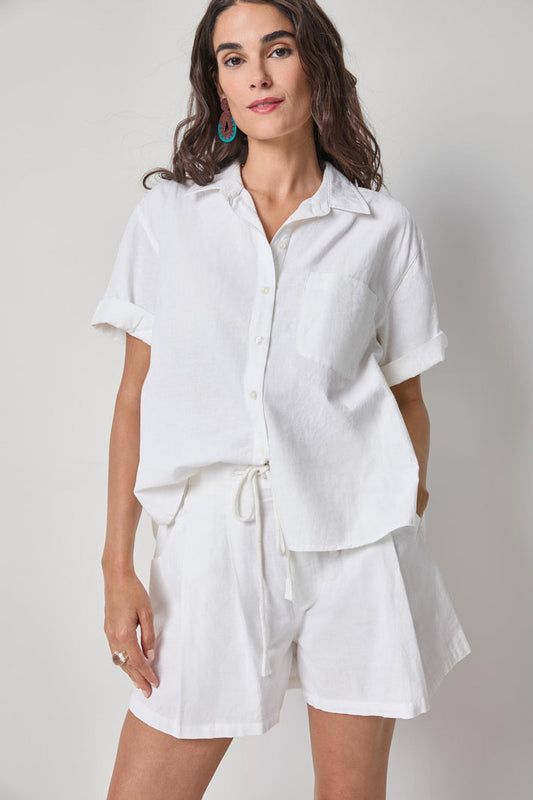 Linen Blend Boyfriend Button Down