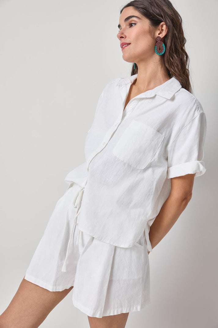 Linen Blend Boyfriend Button Down