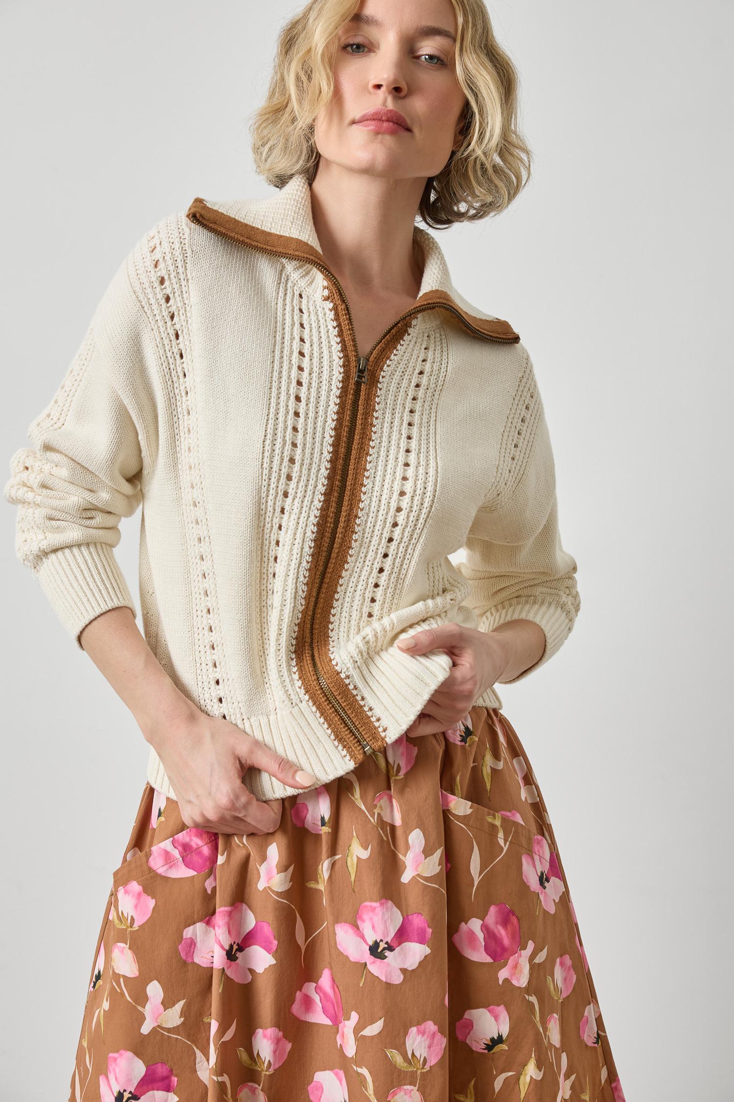 Contrast Collar Zip Cardigan – Grapevine