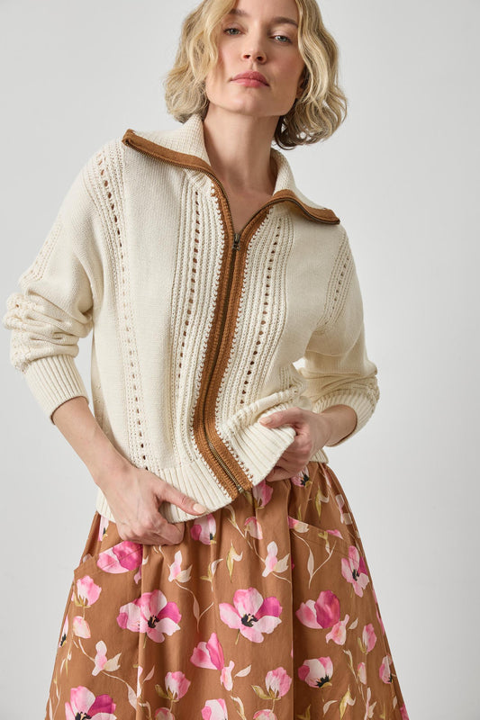 Contrast Collar Zip Cardigan