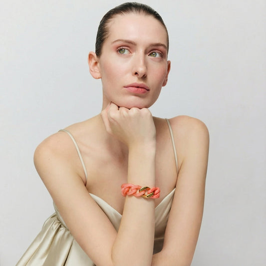 Flat Chain Bracelet 2 Color-Watermelon Marble