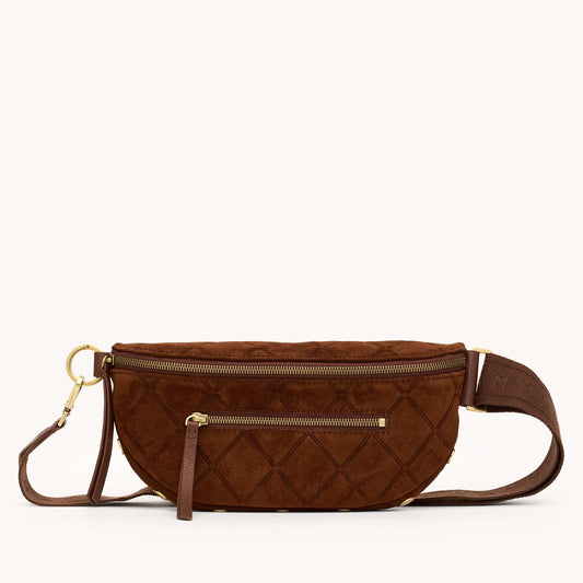 Charles Crossbody Med Choc Diamond Suede