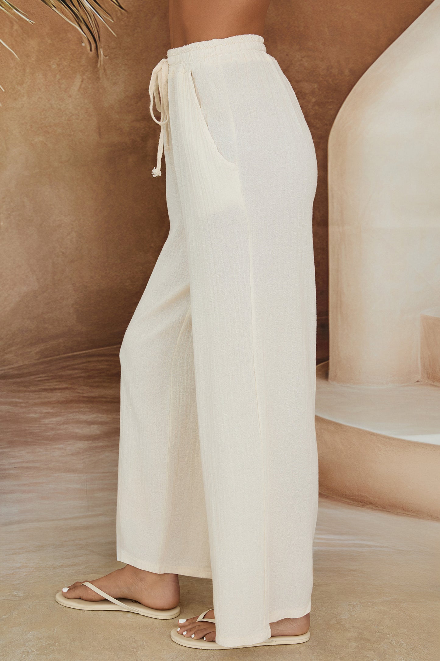 Textured Cotton Drawstring Pant