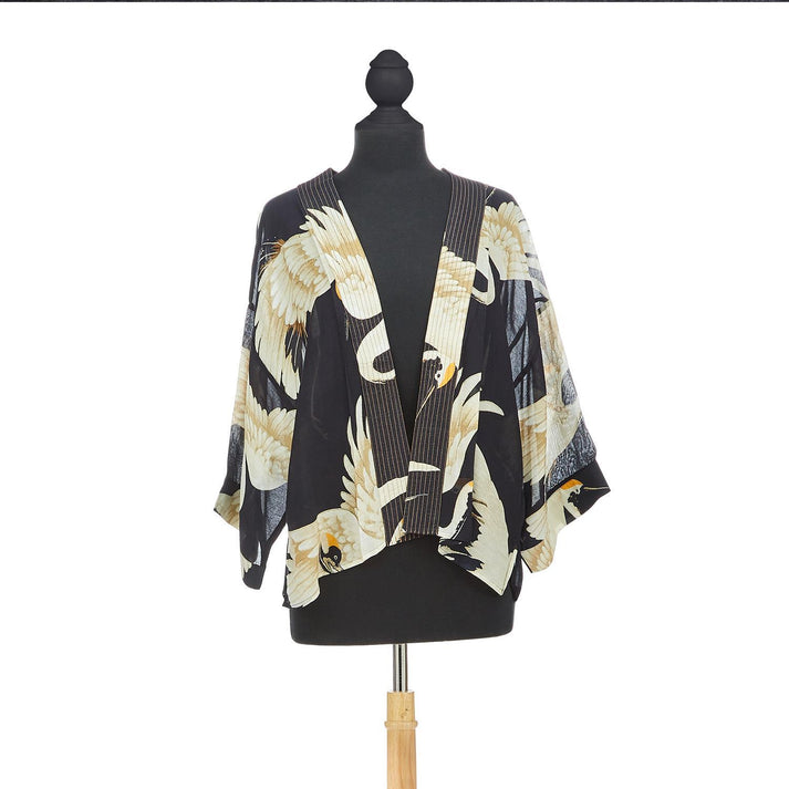 Heron Print Short Kimono