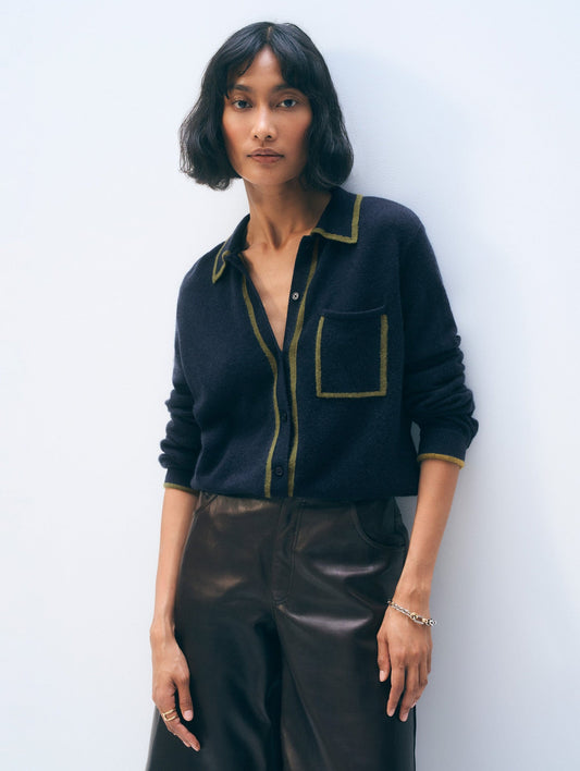 Tipped Button Cardigan