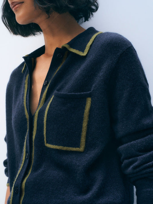 Tipped Button Cardigan