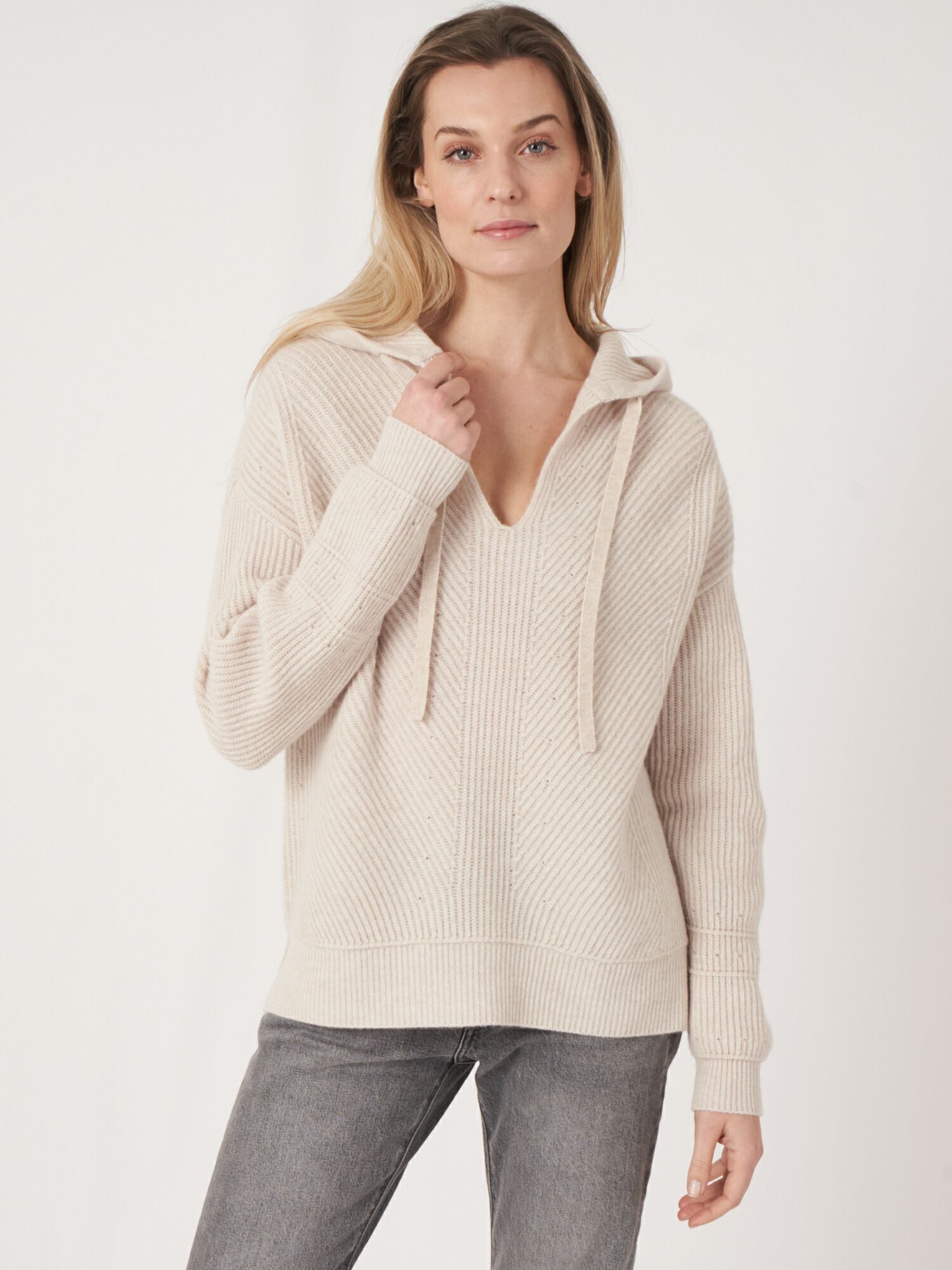 Rib Knit Hoodie With Side Slits