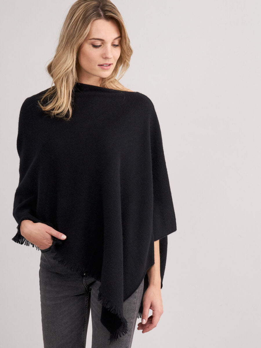 Fine Knit Organic Cashmere Poncho With Fringes