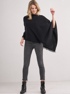 Fine Knit Organic Cashmere Poncho With Fringes
