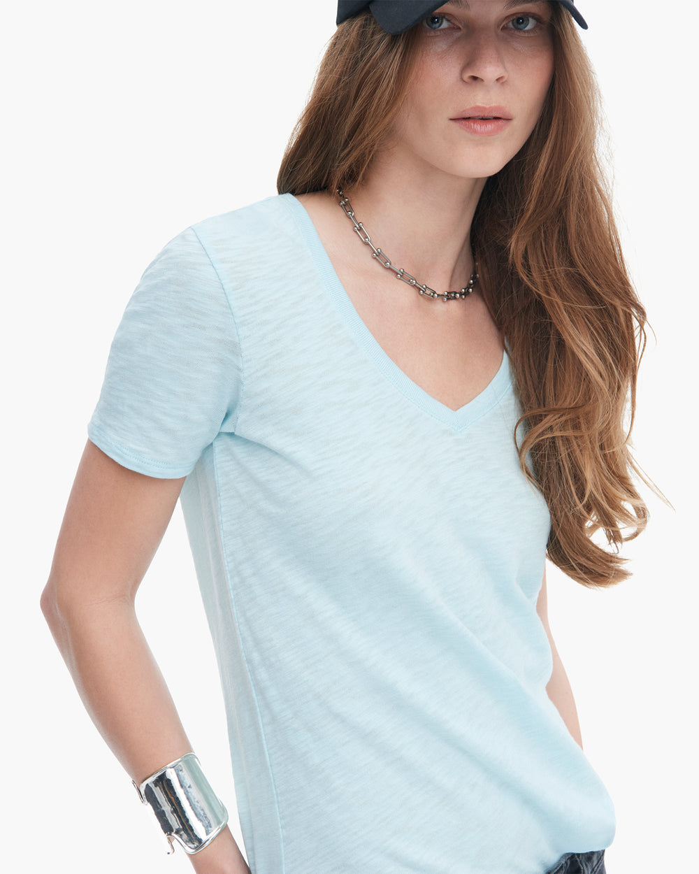 Slub Jersey Classic V-Neck-Ocean Blue