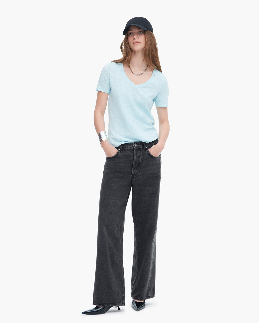 Slub Jersey Classic V-Neck-Ocean Blue