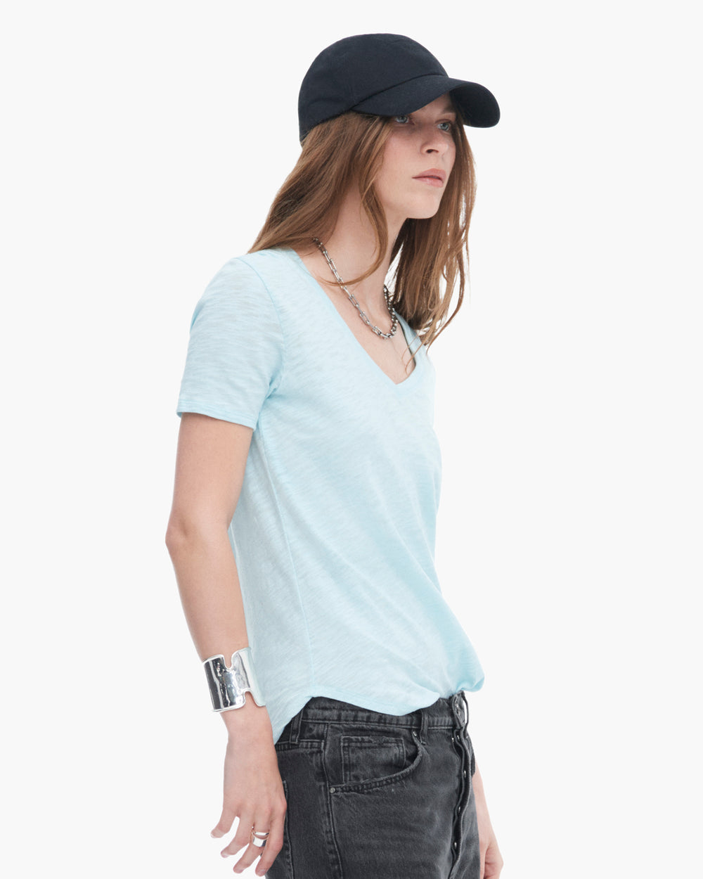 Slub Jersey Classic V-Neck-Ocean Blue