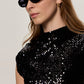 Funnel Neck Sequin Top