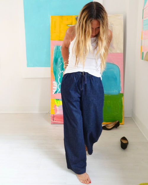 Palazzo Denim Pant - Dark Rinse