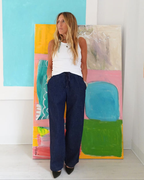 Palazzo Denim Pant - Dark Rinse