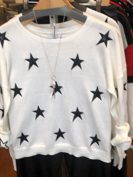 Faux Leather Star Crew