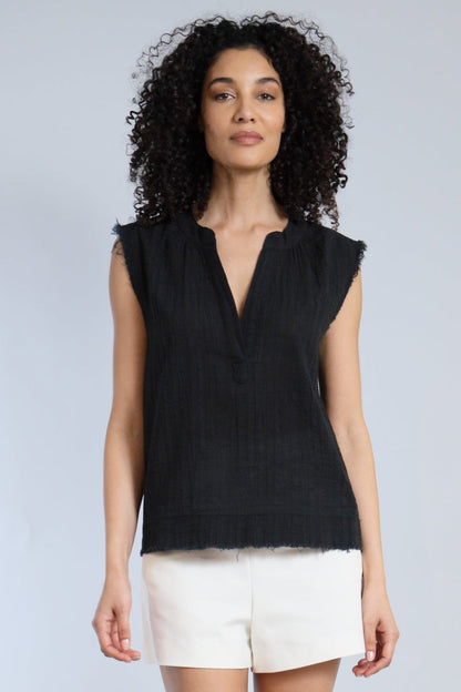 Crinkle Cotton Sleeveless Henley