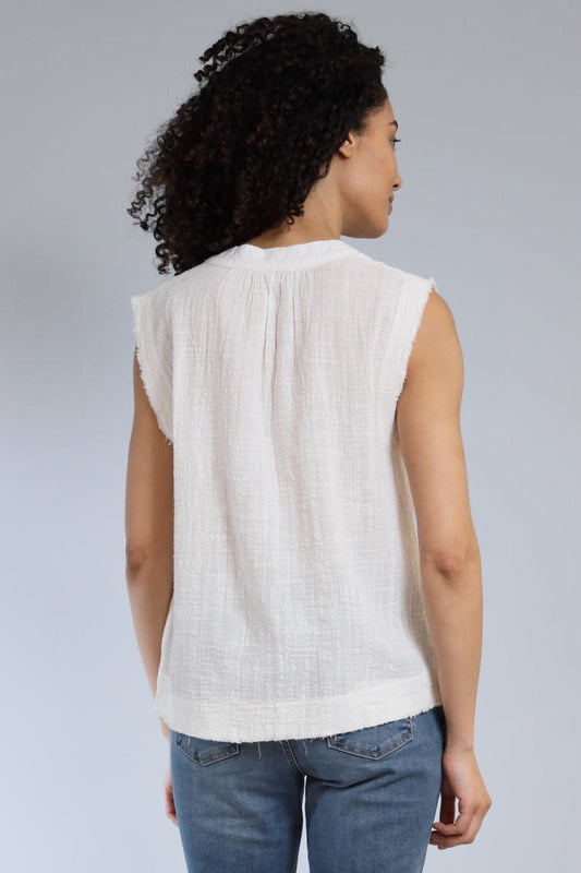 Crinkle Cotton Sleeveless Henley