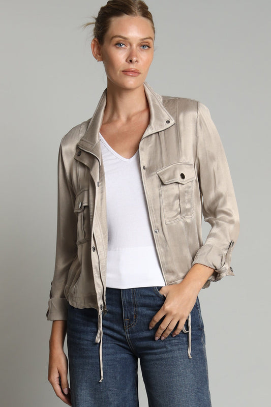 Textured Satin Cargo Jacket