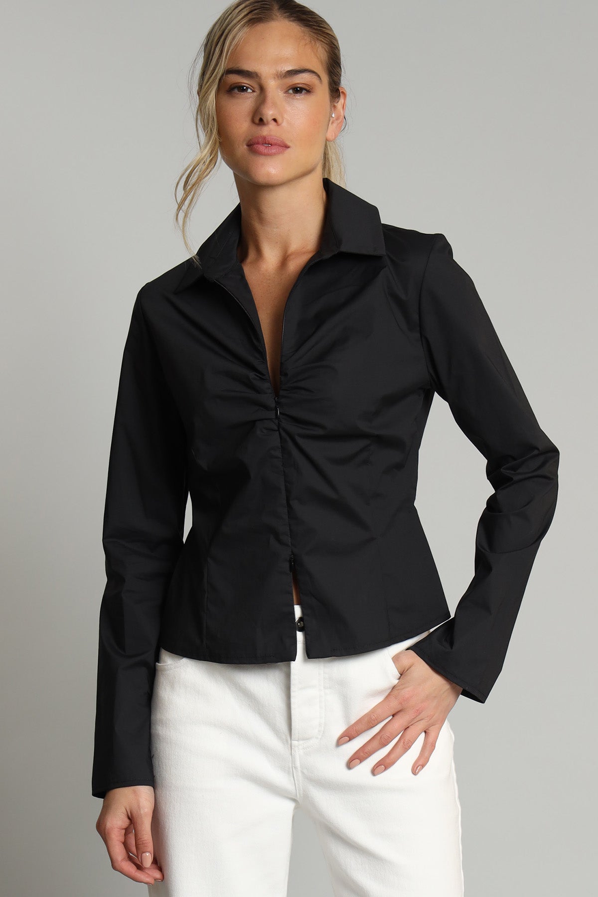 Stretch Poplin Zip Front