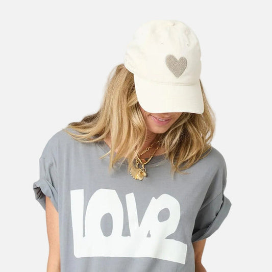 Chenille Heart Hat-Vanilla/Carmel