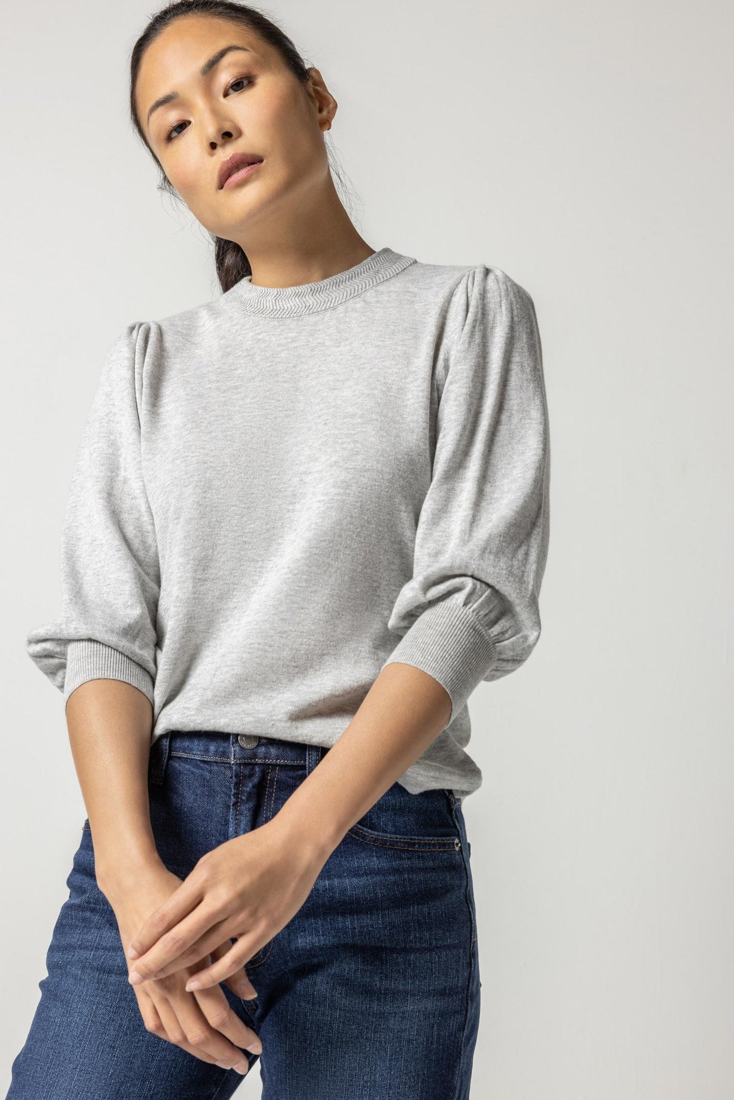 Rib Trim Puff Sleeve Sweater