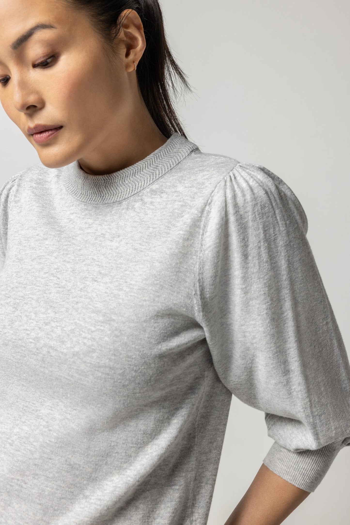 Rib Trim Puff Sleeve Sweater