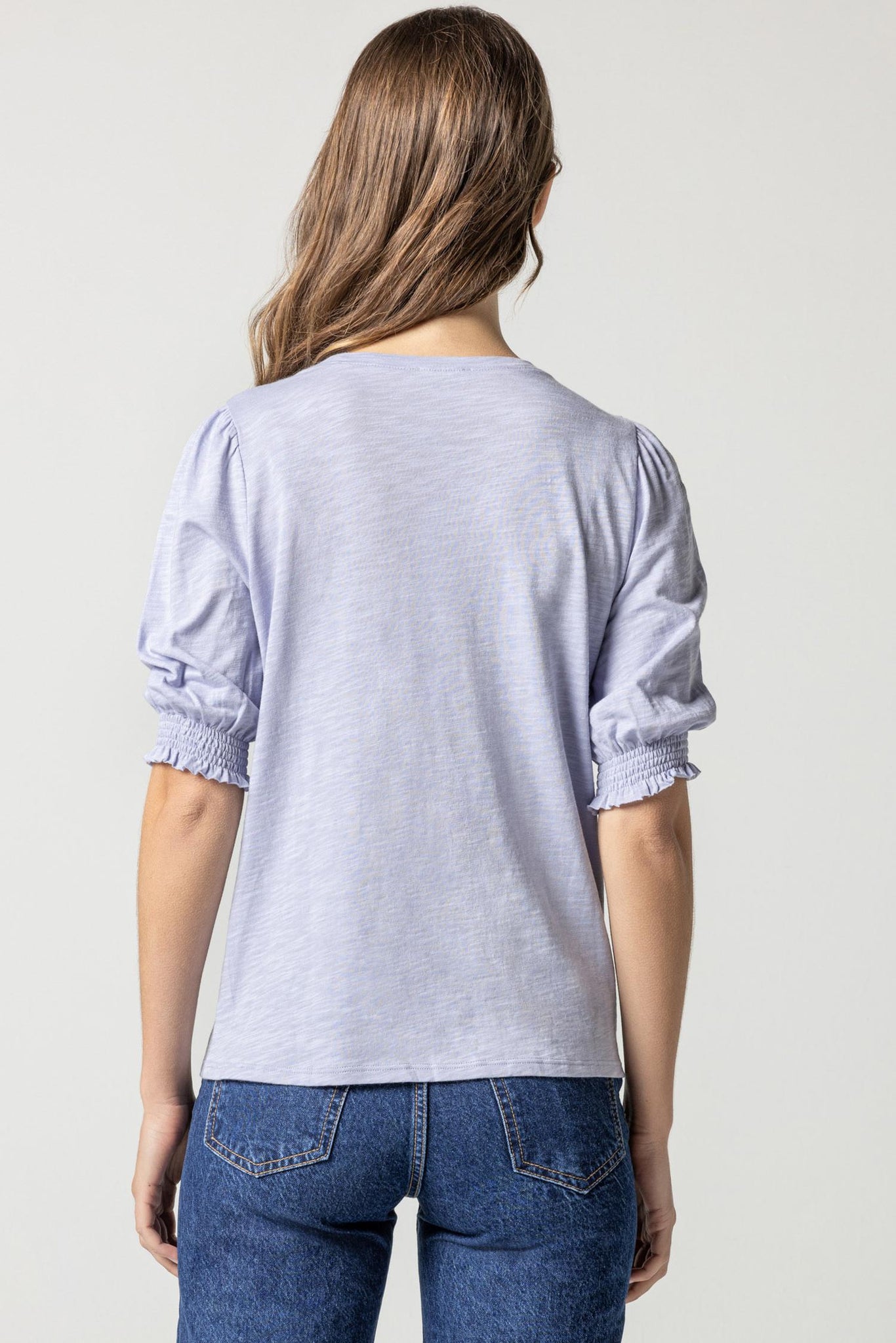 Smocked Cuff Short Sleeve Crew