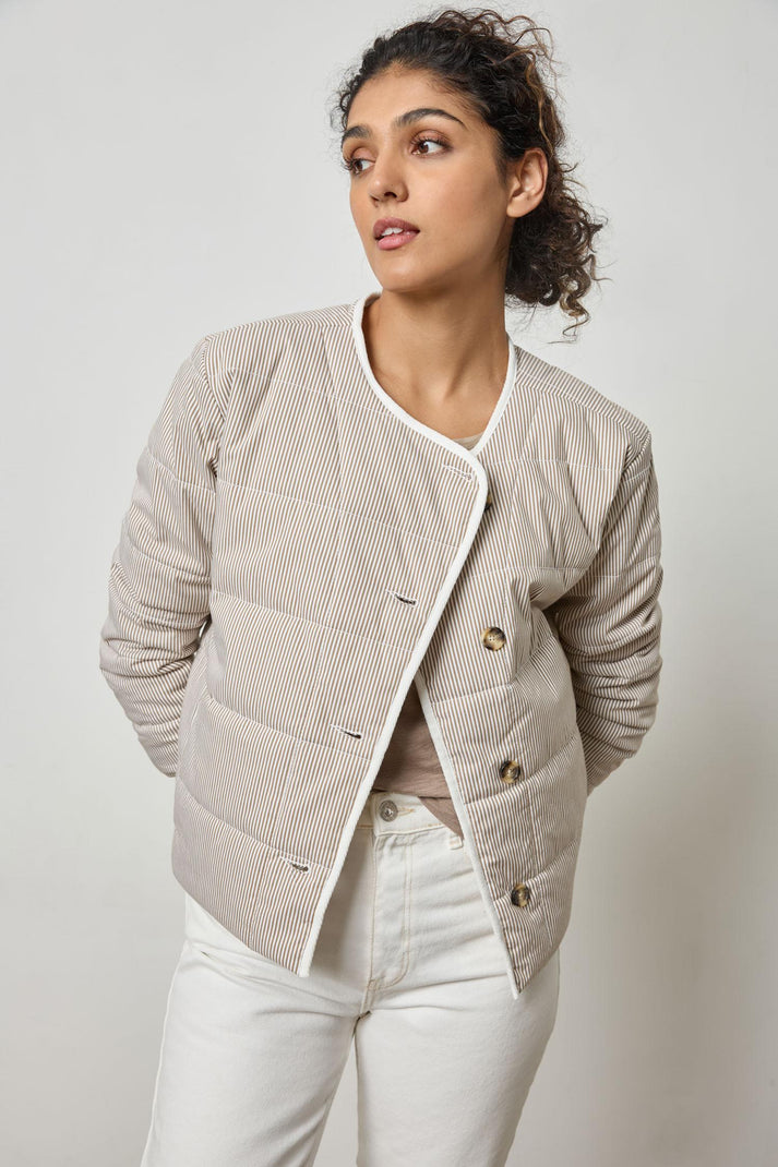 Stripe Collarless Jacket