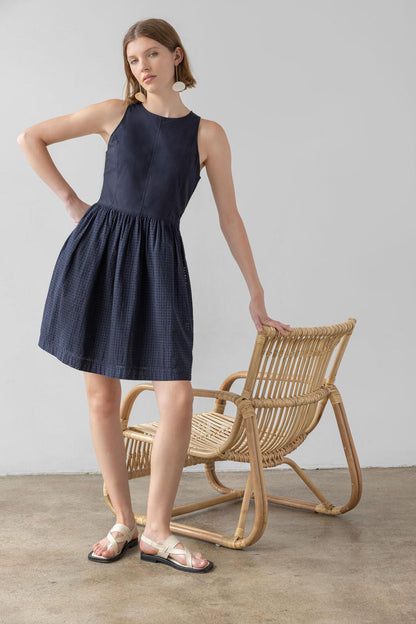 Eyelet High Neck Minidress
