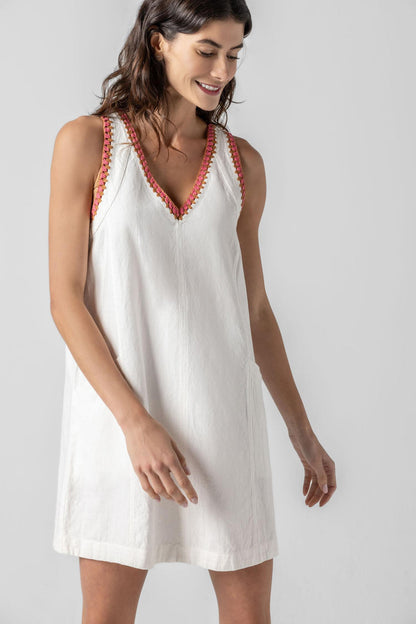 Crochet Trim V-Neck Dress