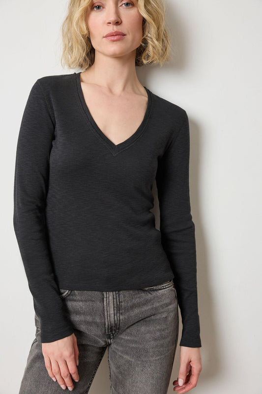 Rib Slub L/S V-Neck