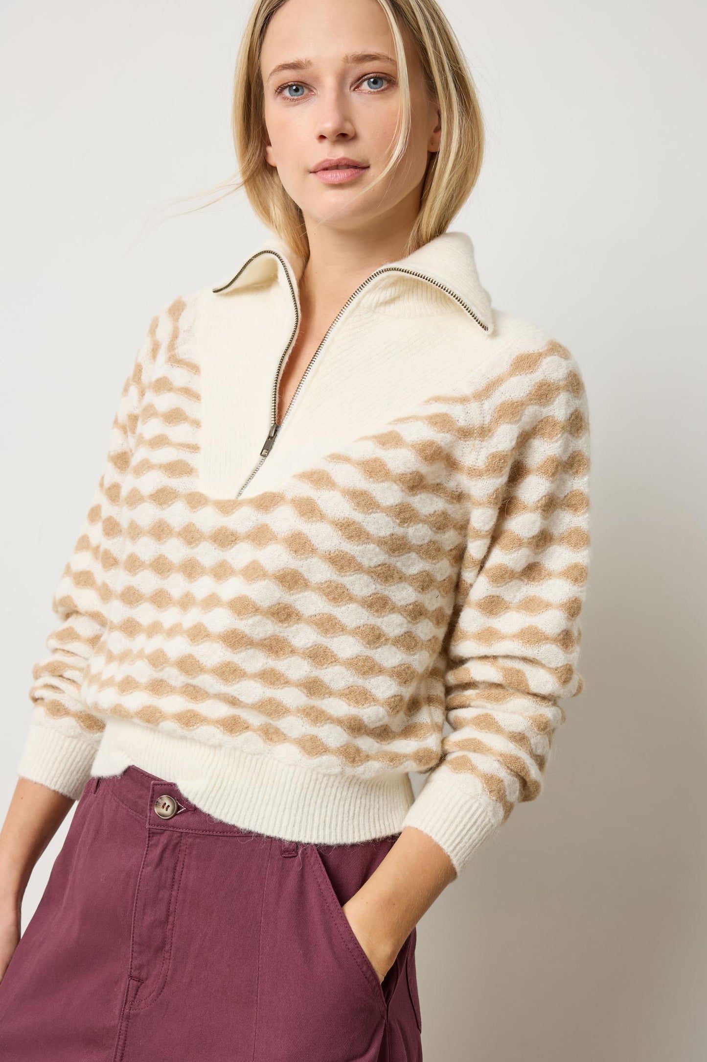 Mixed Stitch Half Zip