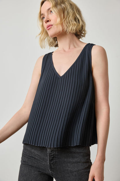Pleated V-Neck Shell