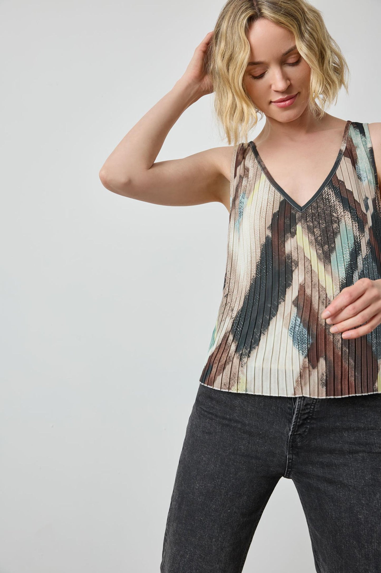 Pleated V-Neck Shell