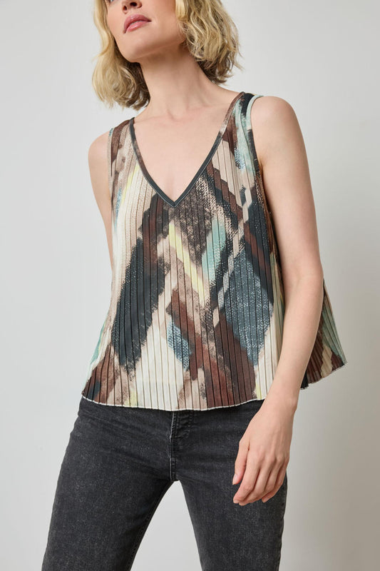 Pleated V-Neck Shell